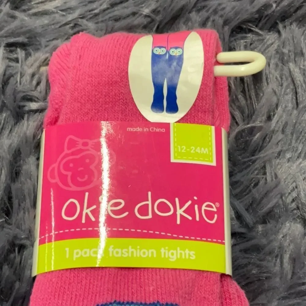 Okie Dokie Pink and Blue Owl Pattern Tights - 2 Sizes Available